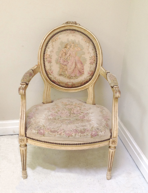 vintage french Louis XV tapestry bedroom chair